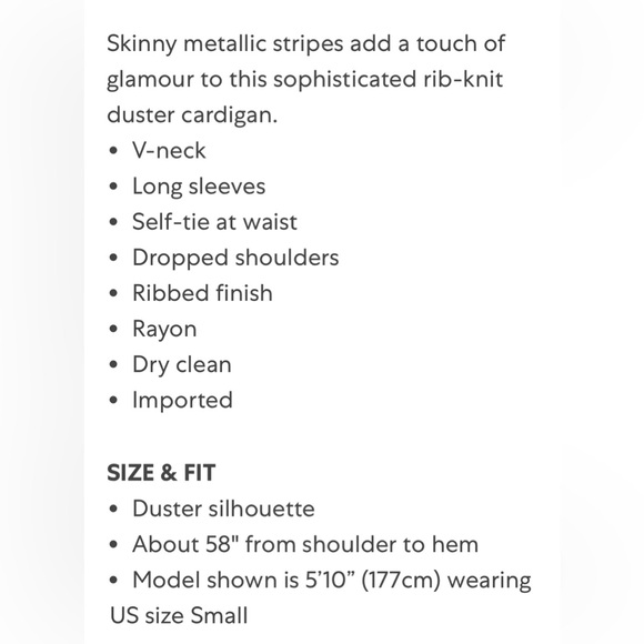 L’AGENCE METALLIC STRIPPED DUSTER CARDIGAN     NWOT - Picture 9 of 10